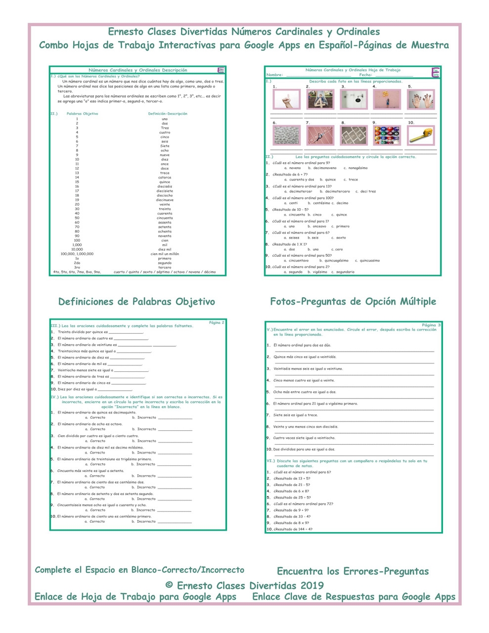 Cardinal And Ordinal Numbers Interactive Spanish Combo Worksheet Google 