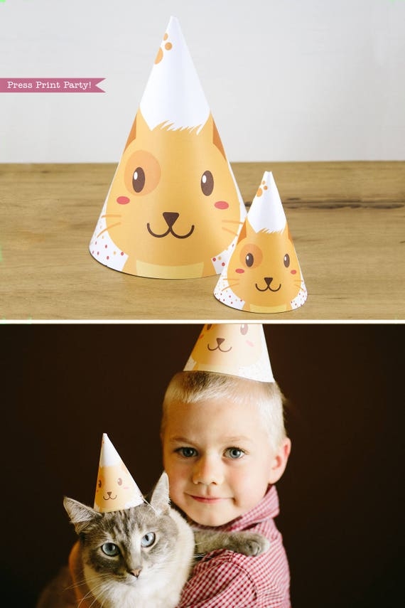 Cat Hat Printable Cat Party Hat Kitten Party Cat Party Decor Cat 