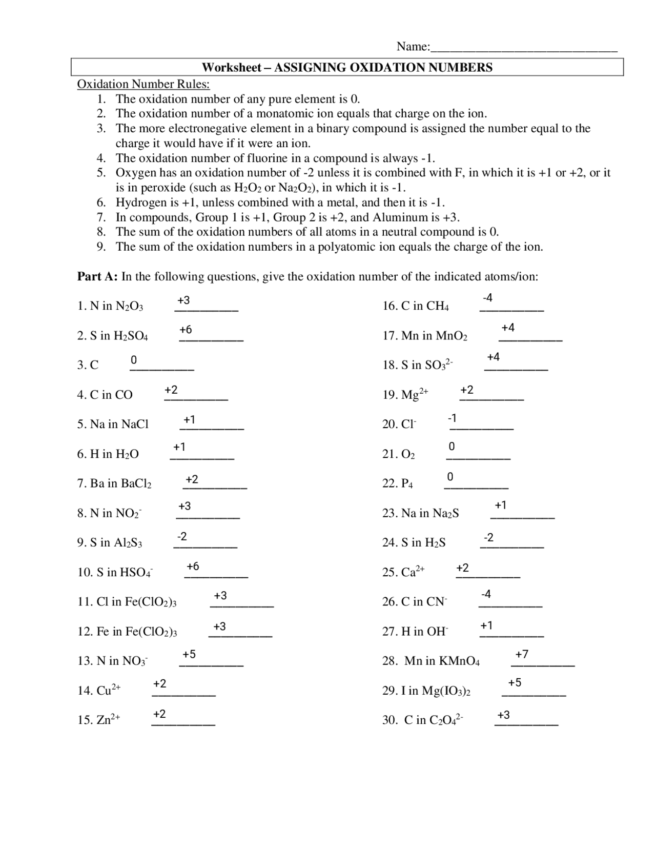 Charting Oxidation Numbers Worksheet Live Worksheets Worksheets Library