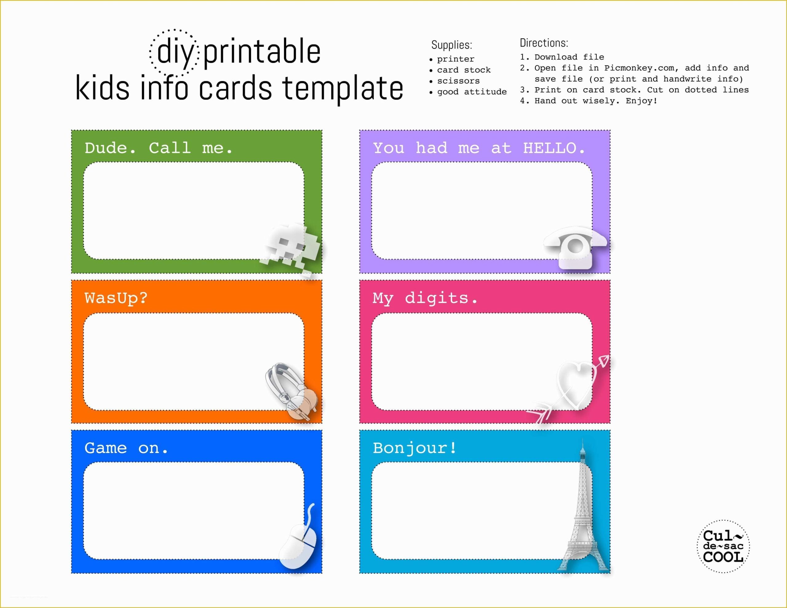 Child Id Card Template Free Of Diy Printable Kids Info Cards Template 