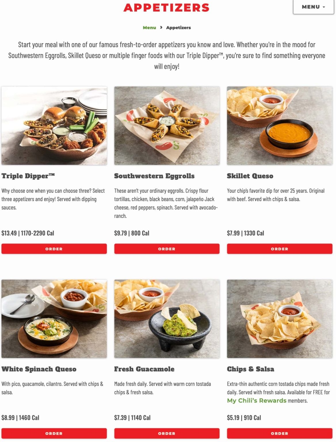 printable chili's menu with prices and pictures
