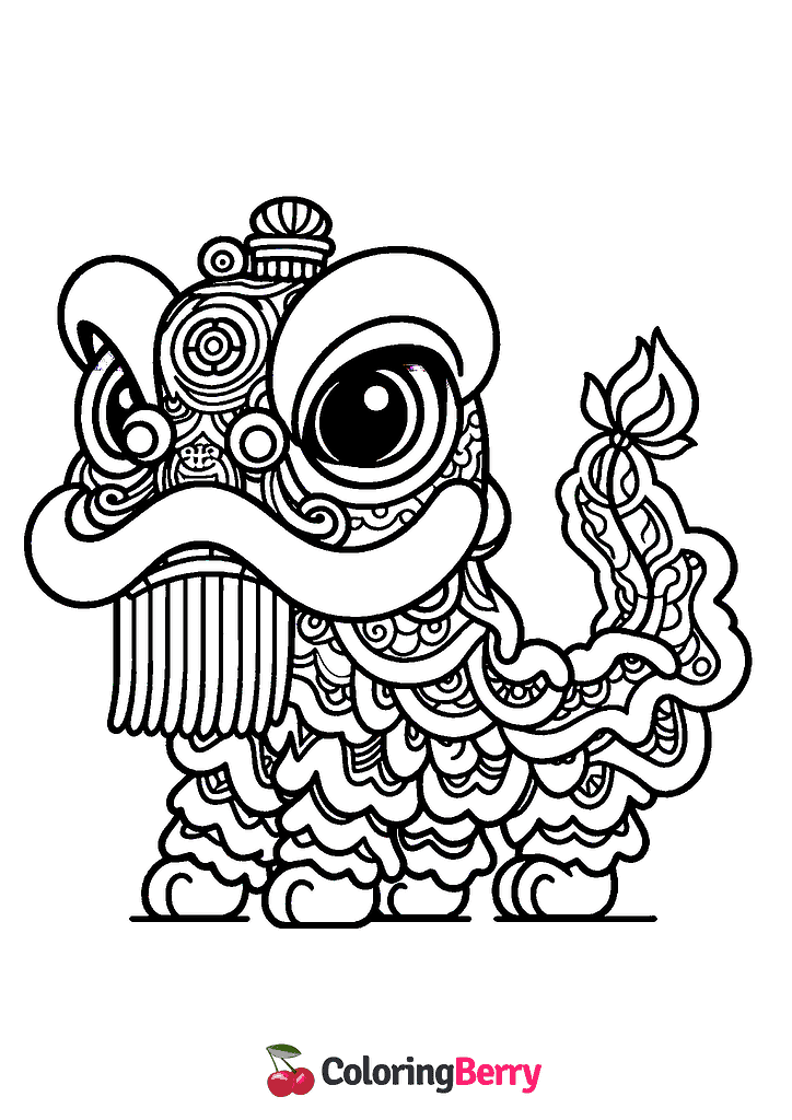 Chinese Lion Coloring Page Free PDF Printable