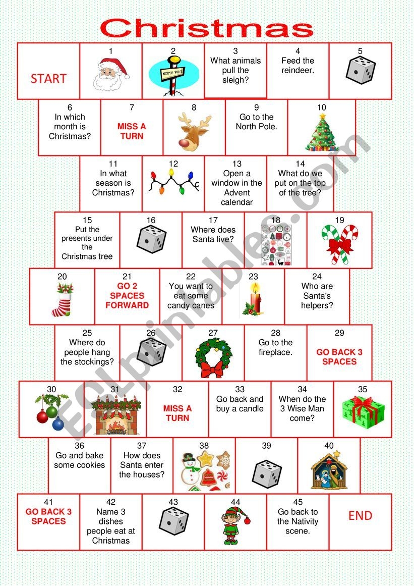 Christmas Board Game ESL Worksheet By S lefevre