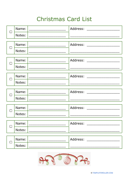 printable christmas card list template