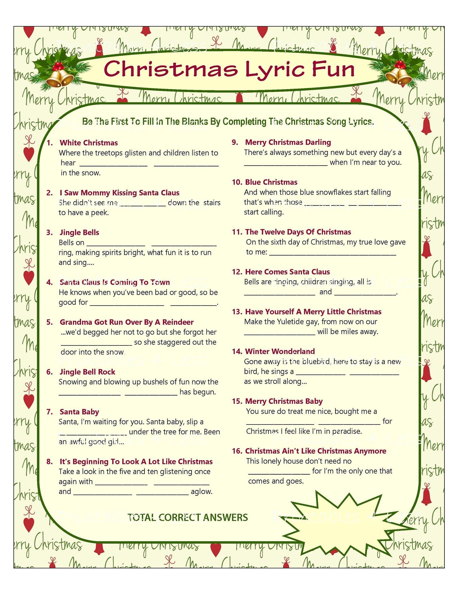 Christmas Carol Games Printable Printable Word Searches