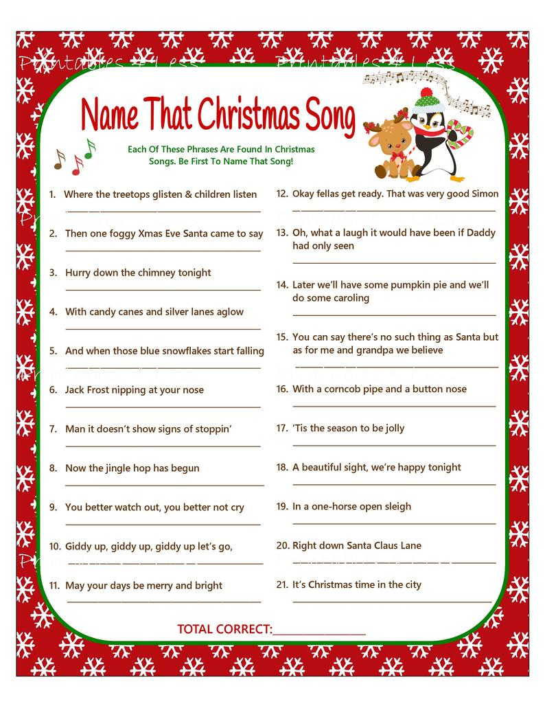 Christmas Carol Guessing Game Printable Printable Templates Free