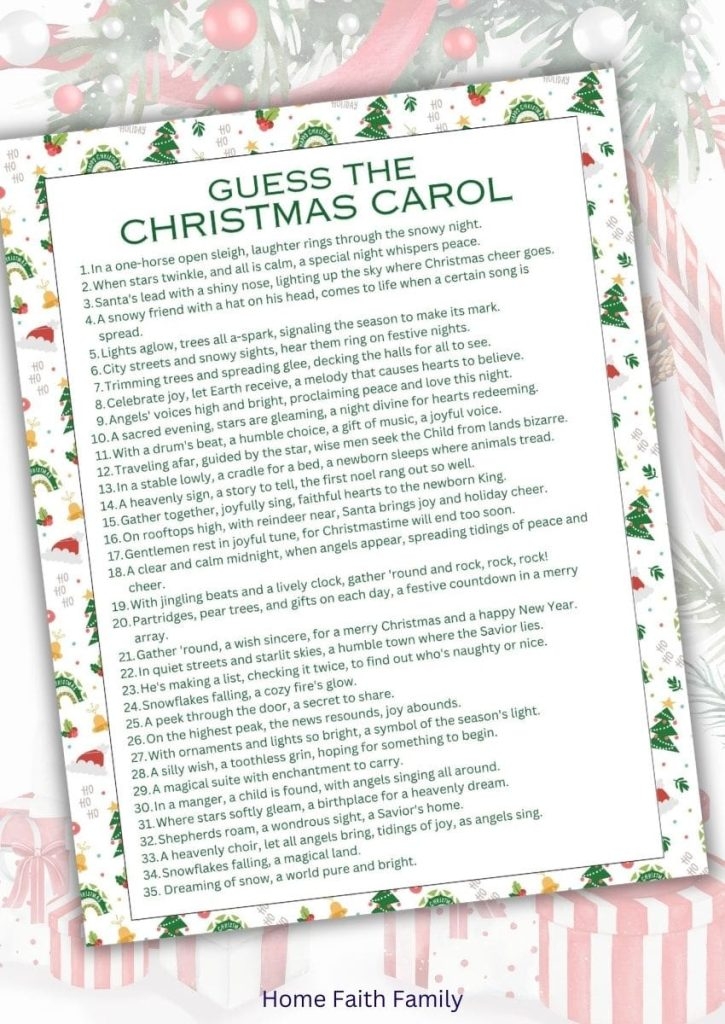 Christmas Carol Guessing Game Printable With Answers Home Faith Family