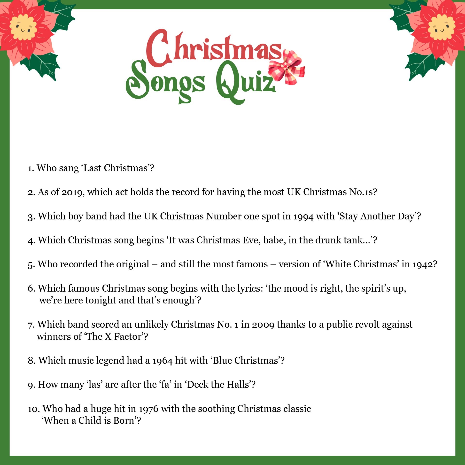 Christmas Carol Trivia 15 Free PDF Printables Printablee