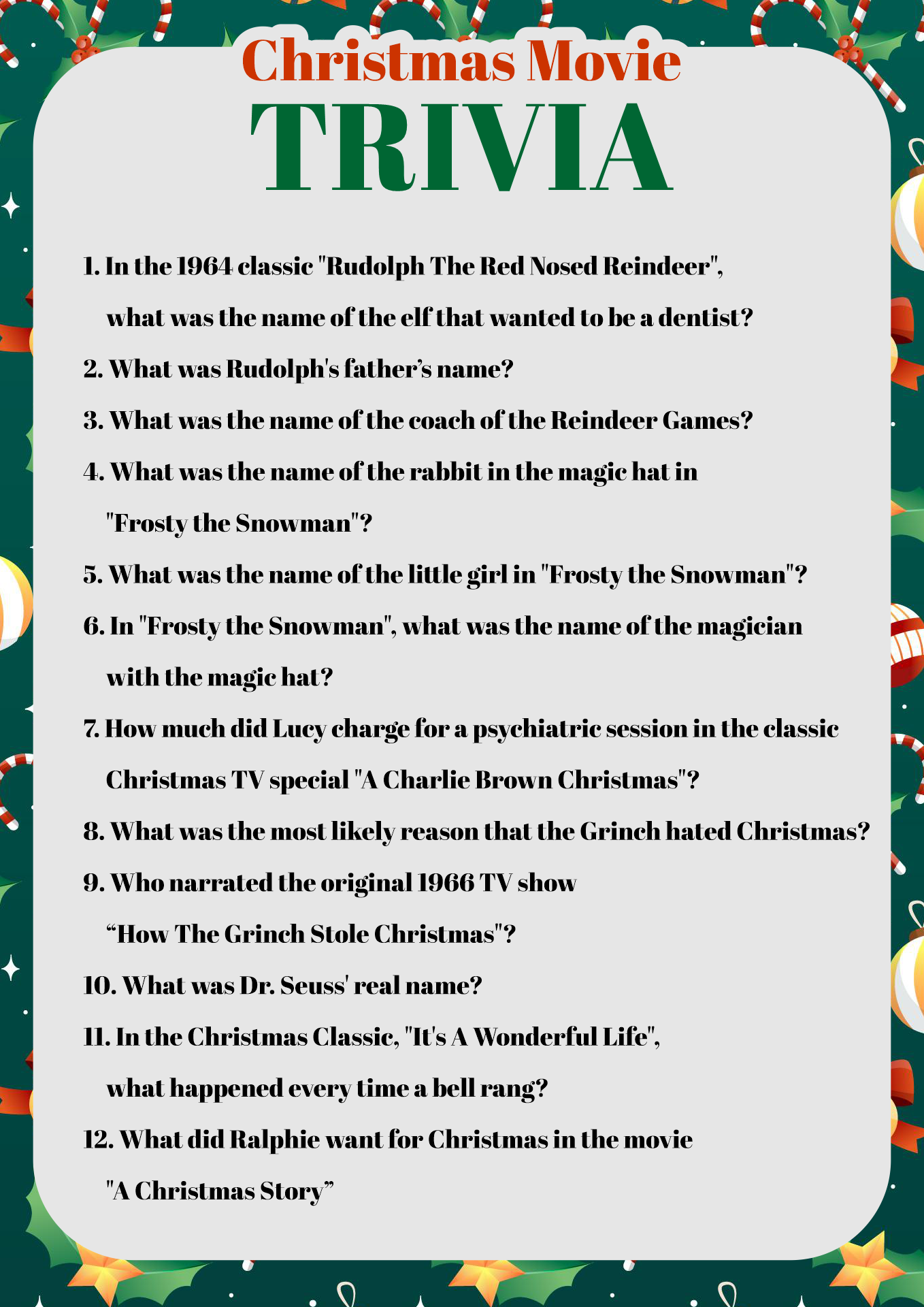 Christmas Carol Trivia Game 13 Free PDF Printables Printablee