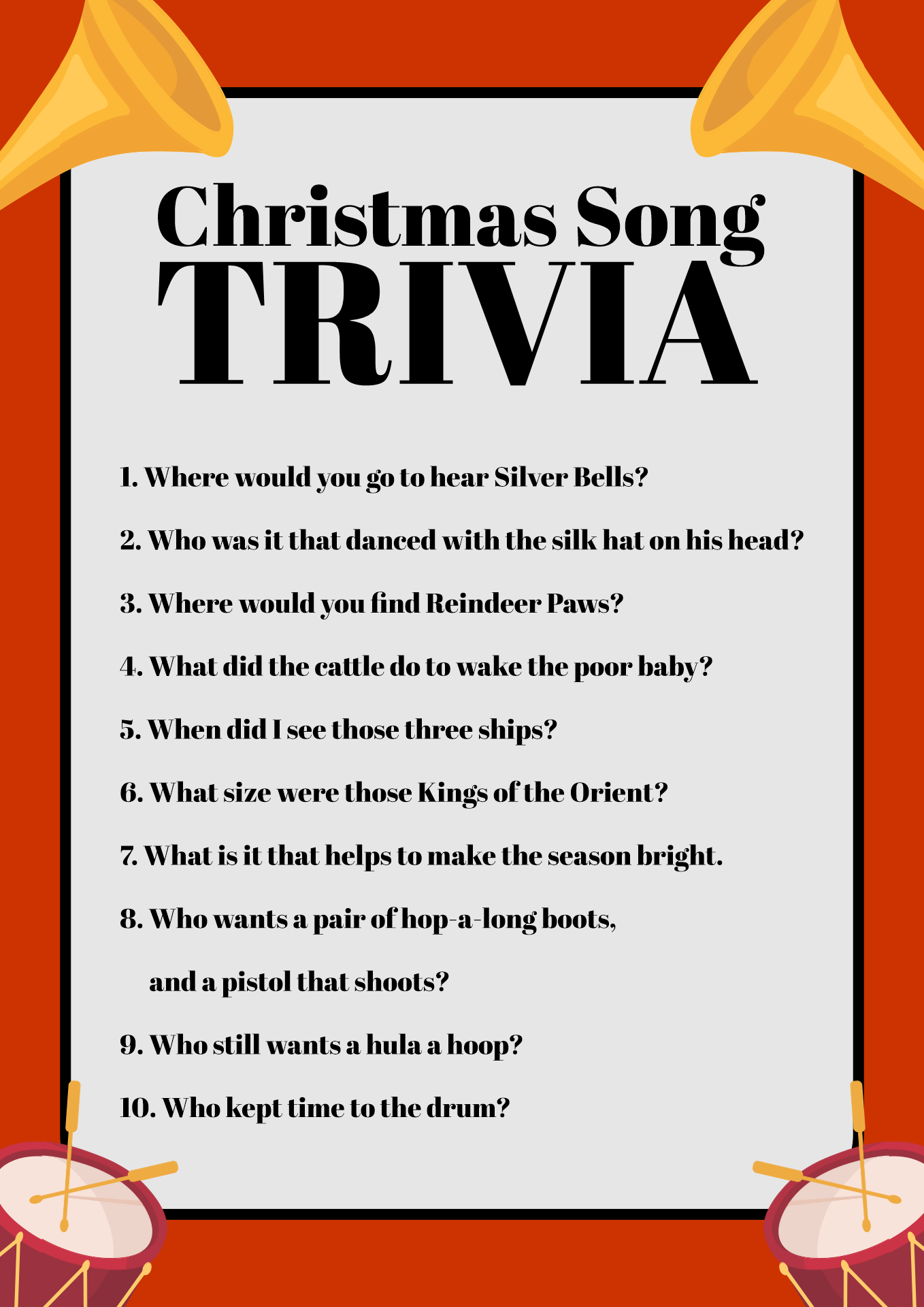Christmas Carol Trivia Game 13 Free PDF Printables Printablee
