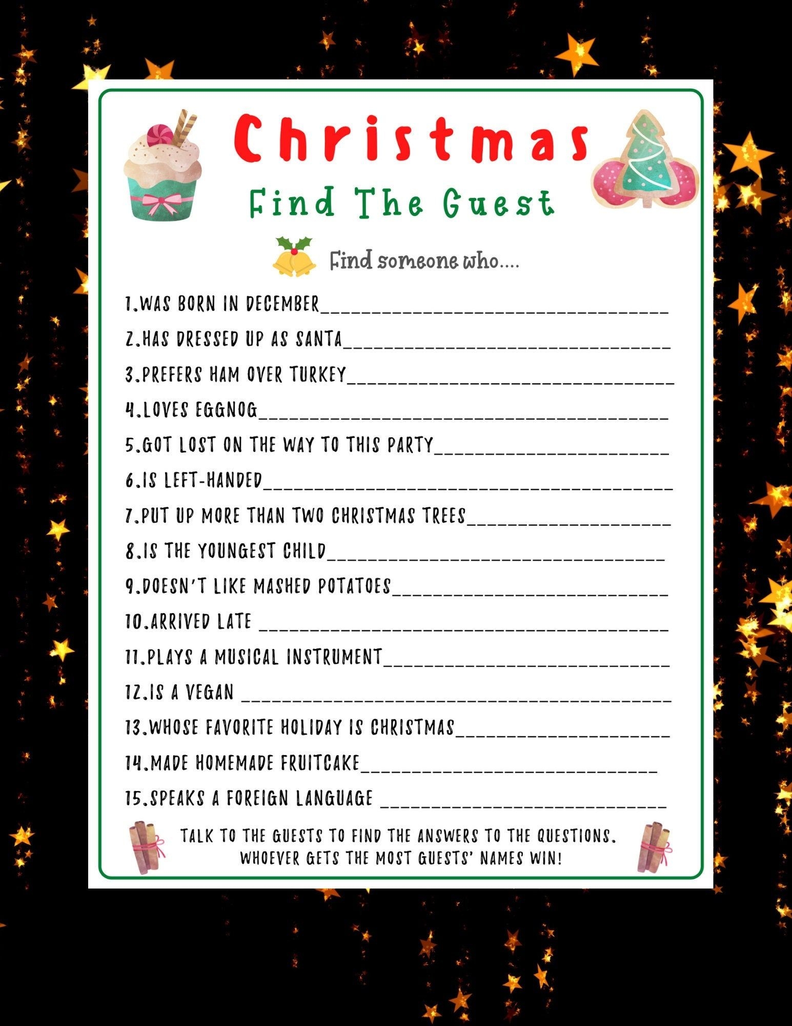 Christmas Find The Guest Game Holiday Party Game Christmas Printable