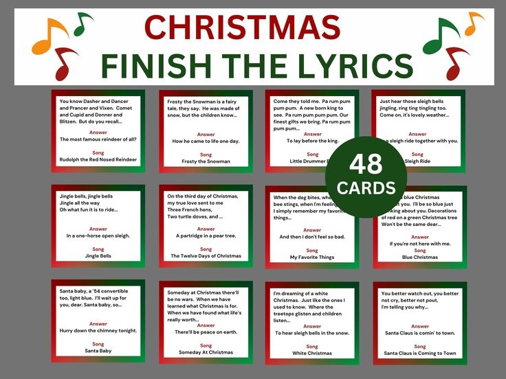 Christmas Finish The Lyrics Game Printable Christmas Carol Game 