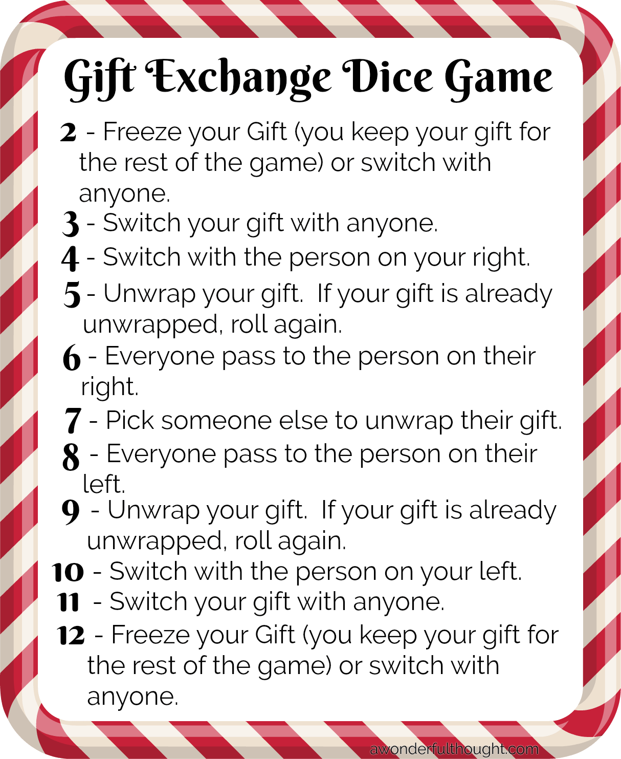 Christmas Gift Exchange Dice Game Free Printable Click On The Image For 