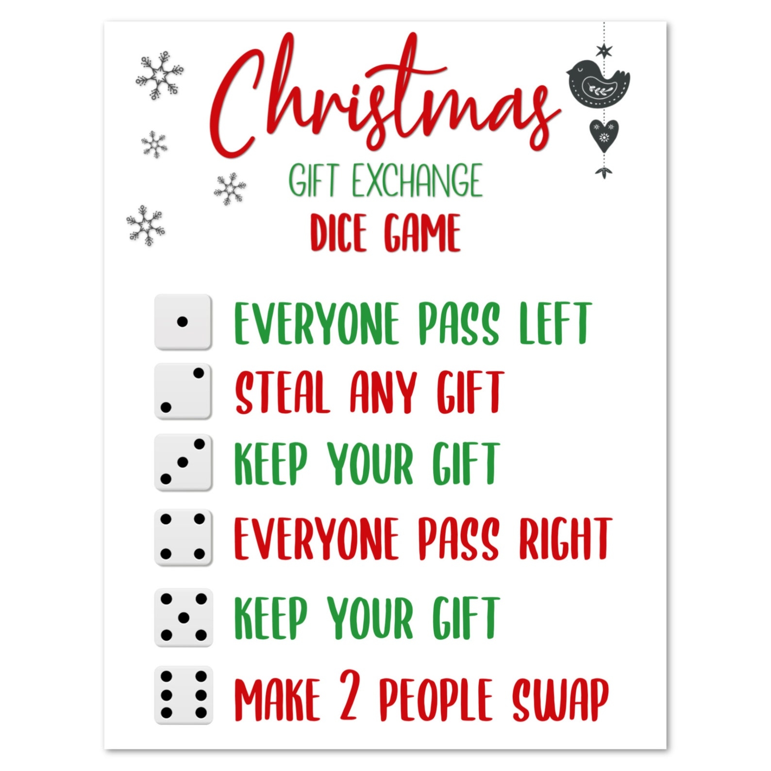 free printable dice game for christmas gift exchange