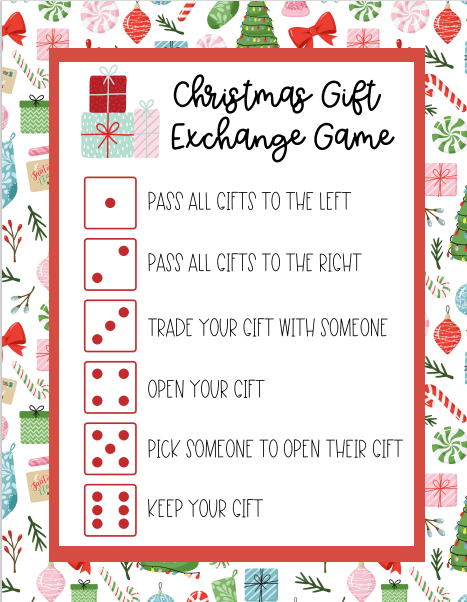 Christmas Gift Exchange Dice Game With Free Printable Christmas Party 
