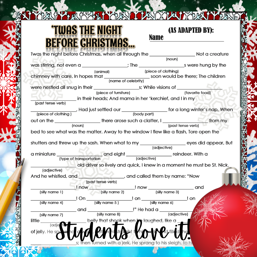 Christmas Holiday Activities For Middle School ELA English Mad Libs 