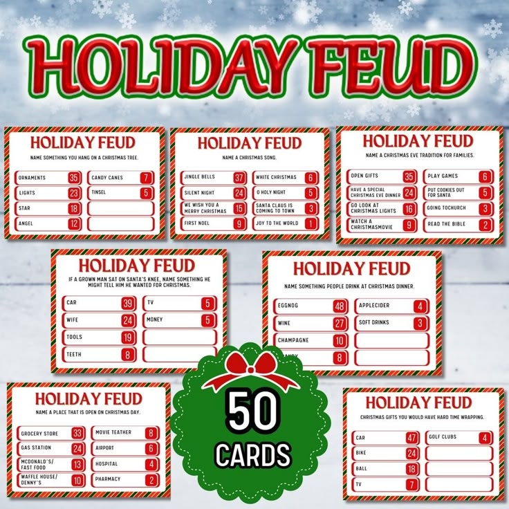 Christmas Holiday Games Family Feud Printable Family Game Holiday Feud 