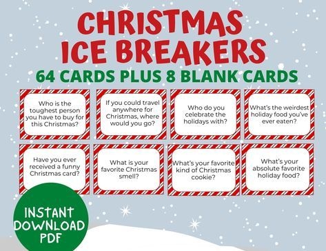Christmas Ice Breaker Questions Christmas Conversation Starters Cards 