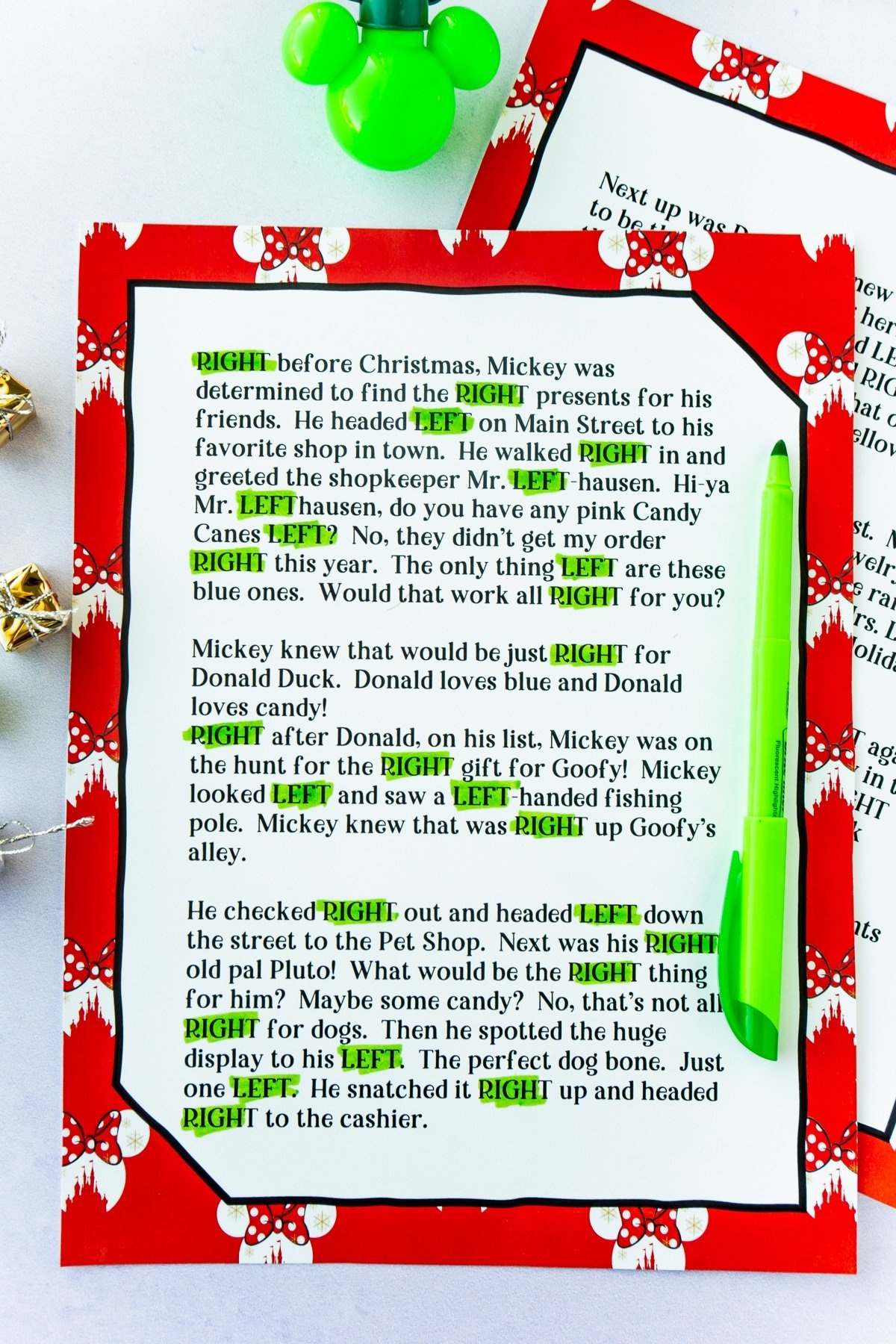 Christmas Left Right Game Printable FREE Printable A Z