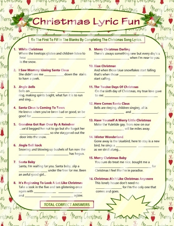 free printable christmas lyrics game