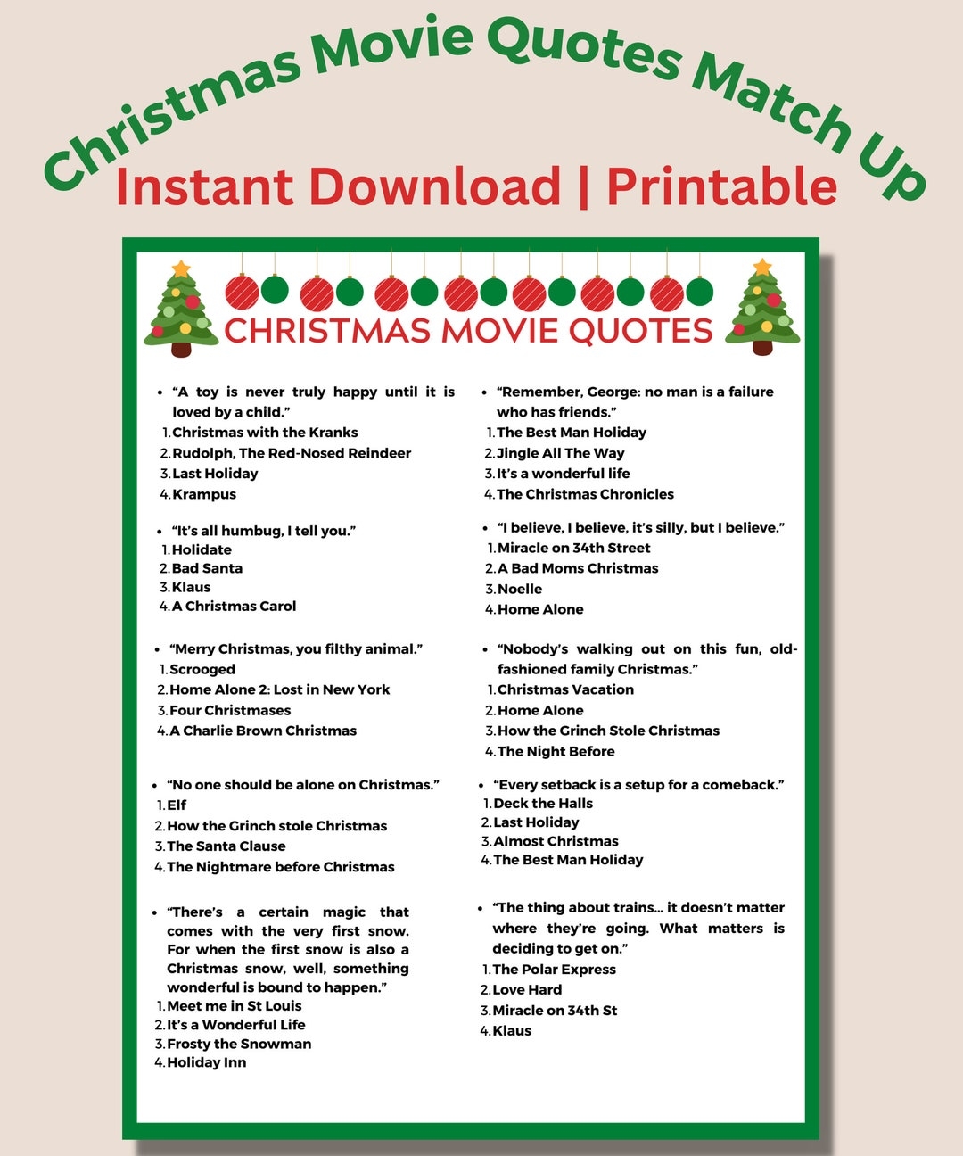 Christmas Movie Quotes Game Printable Christmas Movie Trivia 