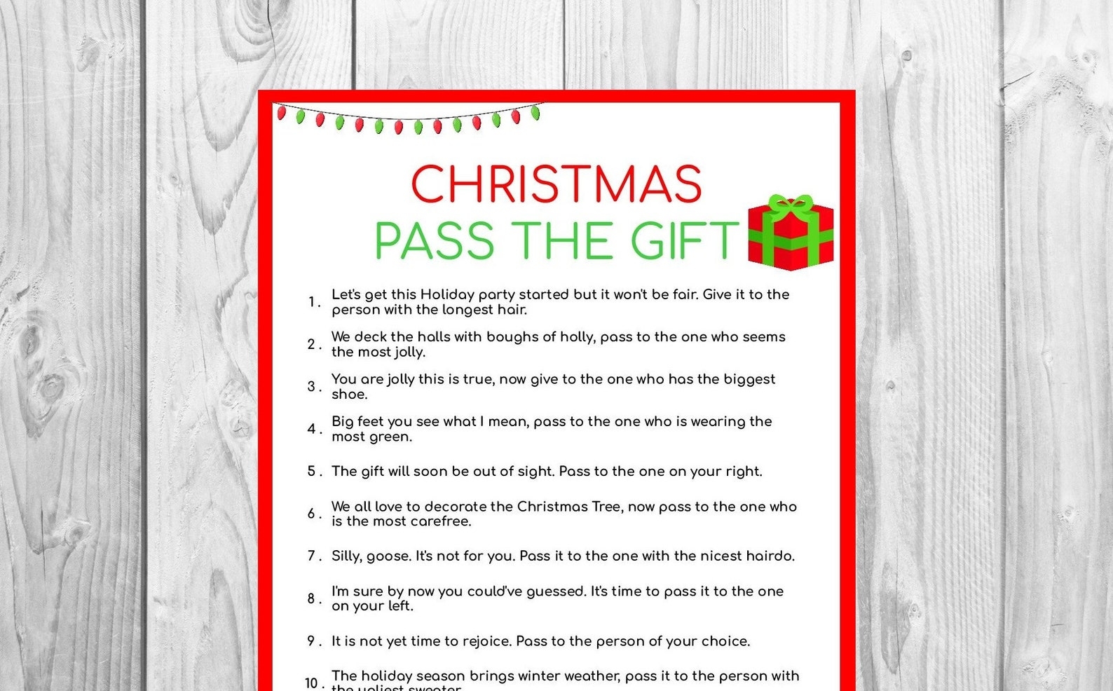 Christmas Pass The Gift Game Printable Christmas Games Etsy