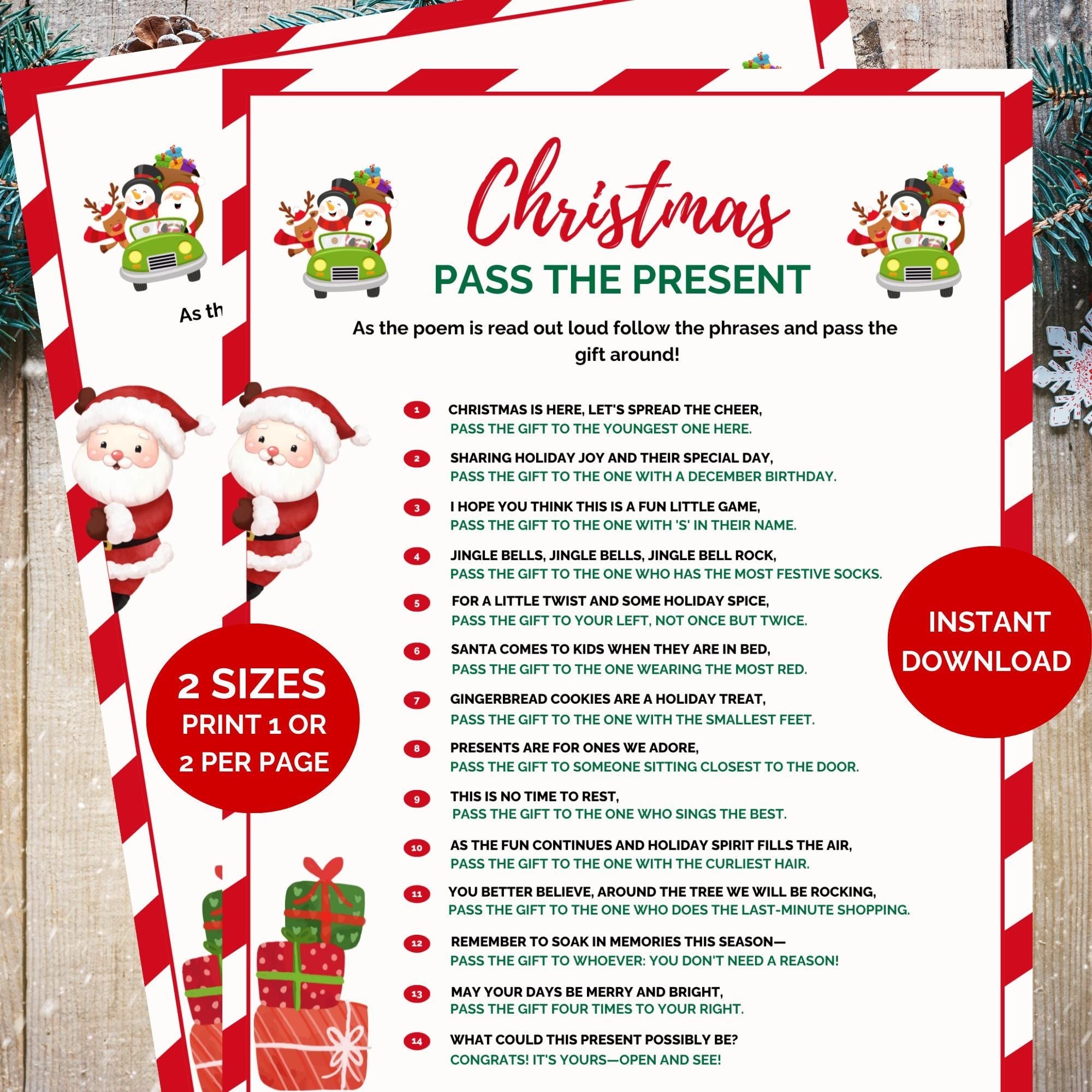 Christmas Pass The Present Family Game Printable Christmas Game 