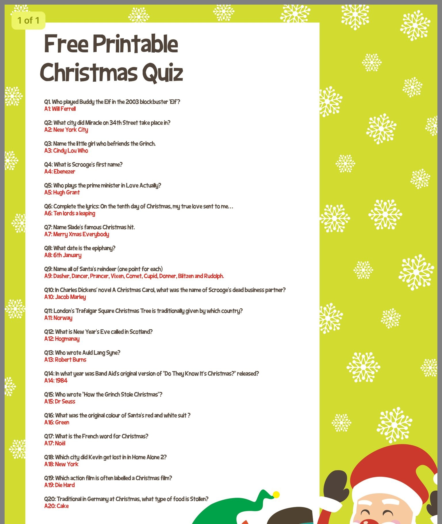 Christmas Quiz 2024 With Answers Printable Ailee Evangelin