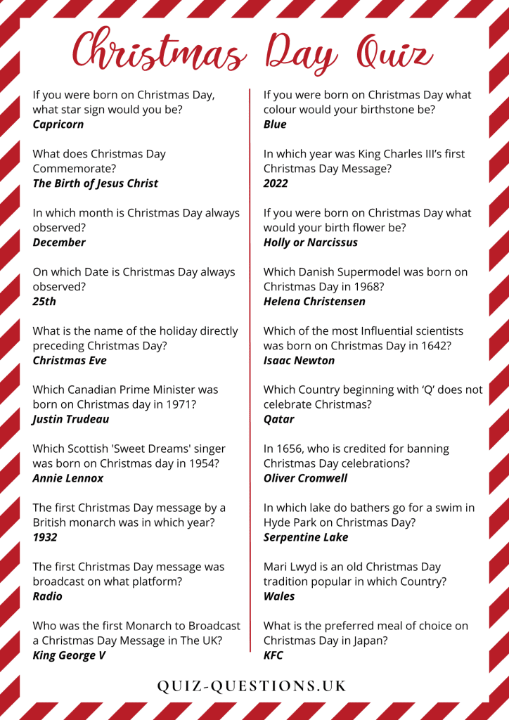 Christmas Quiz 2024 With Answers Printable Karyn Marylou