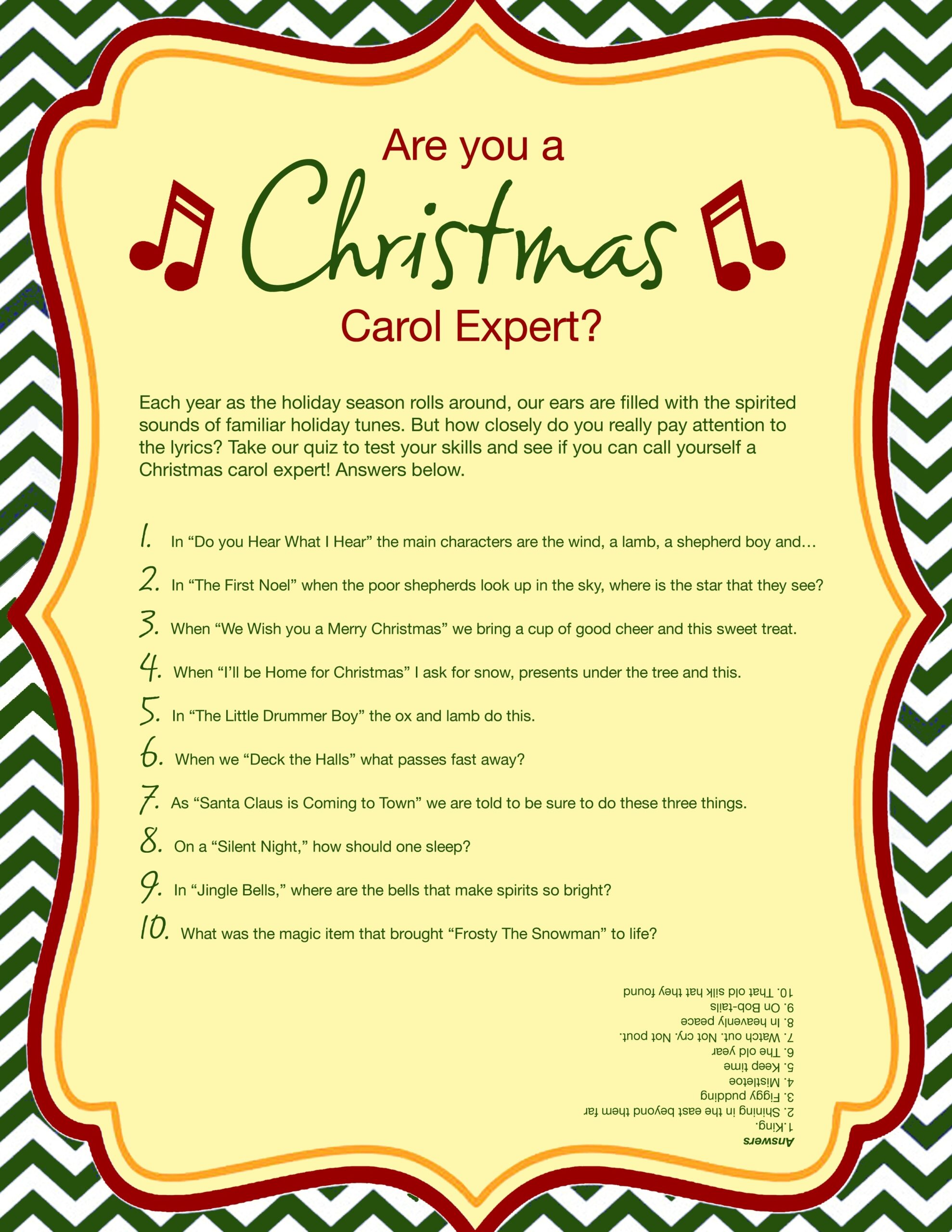Christmas Song Lyrics Game Free Printable Free Printable