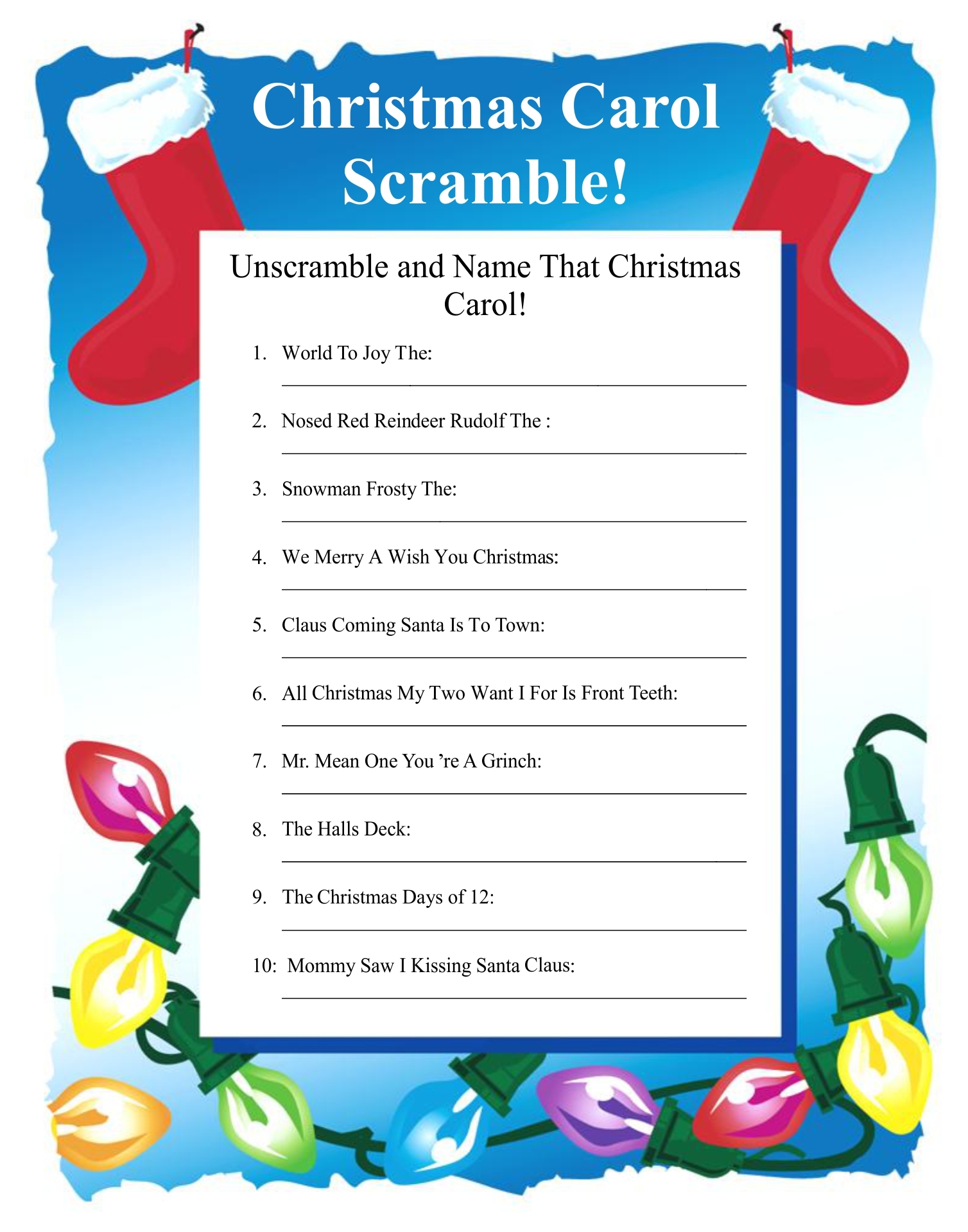 free printable christmas carol scramble game