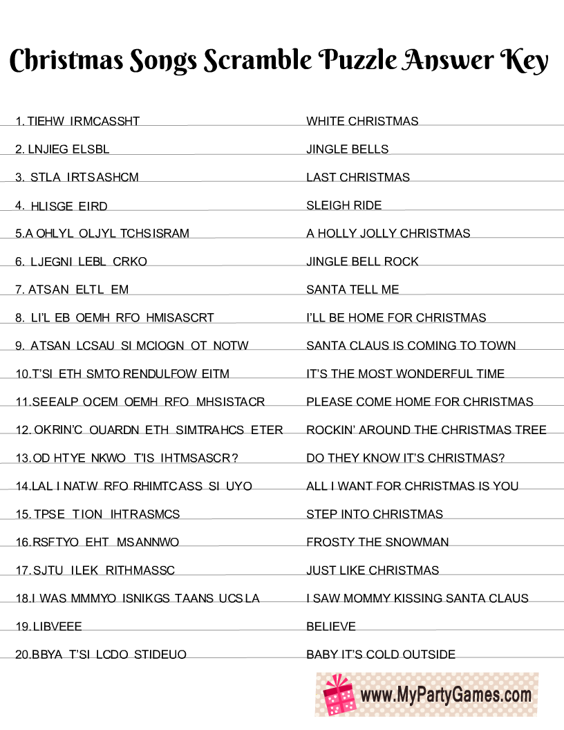 free printable christmas song scramble game