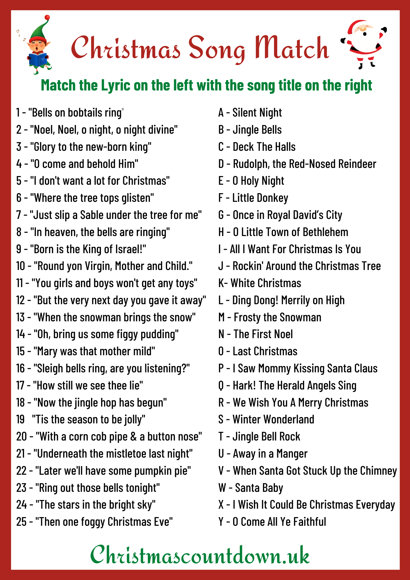 Christmas Songs Games Printable Printable Free Templates
