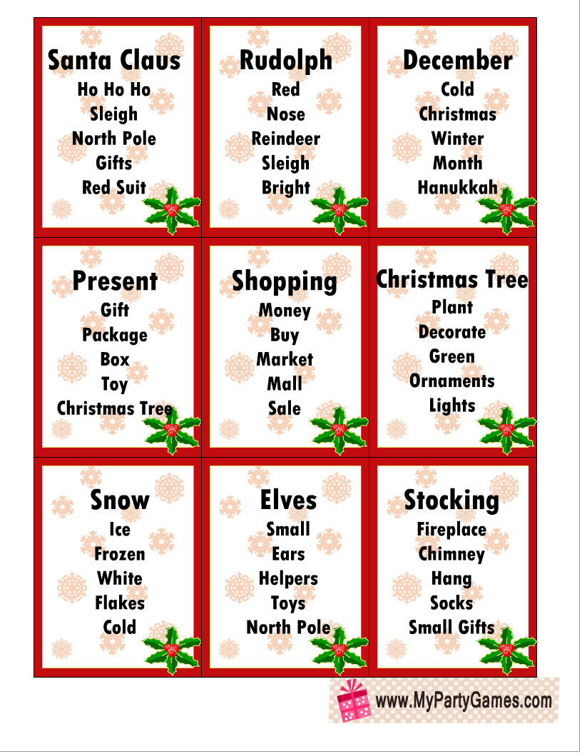 Christmas Taboo Game Free Printable Free Templates Printable