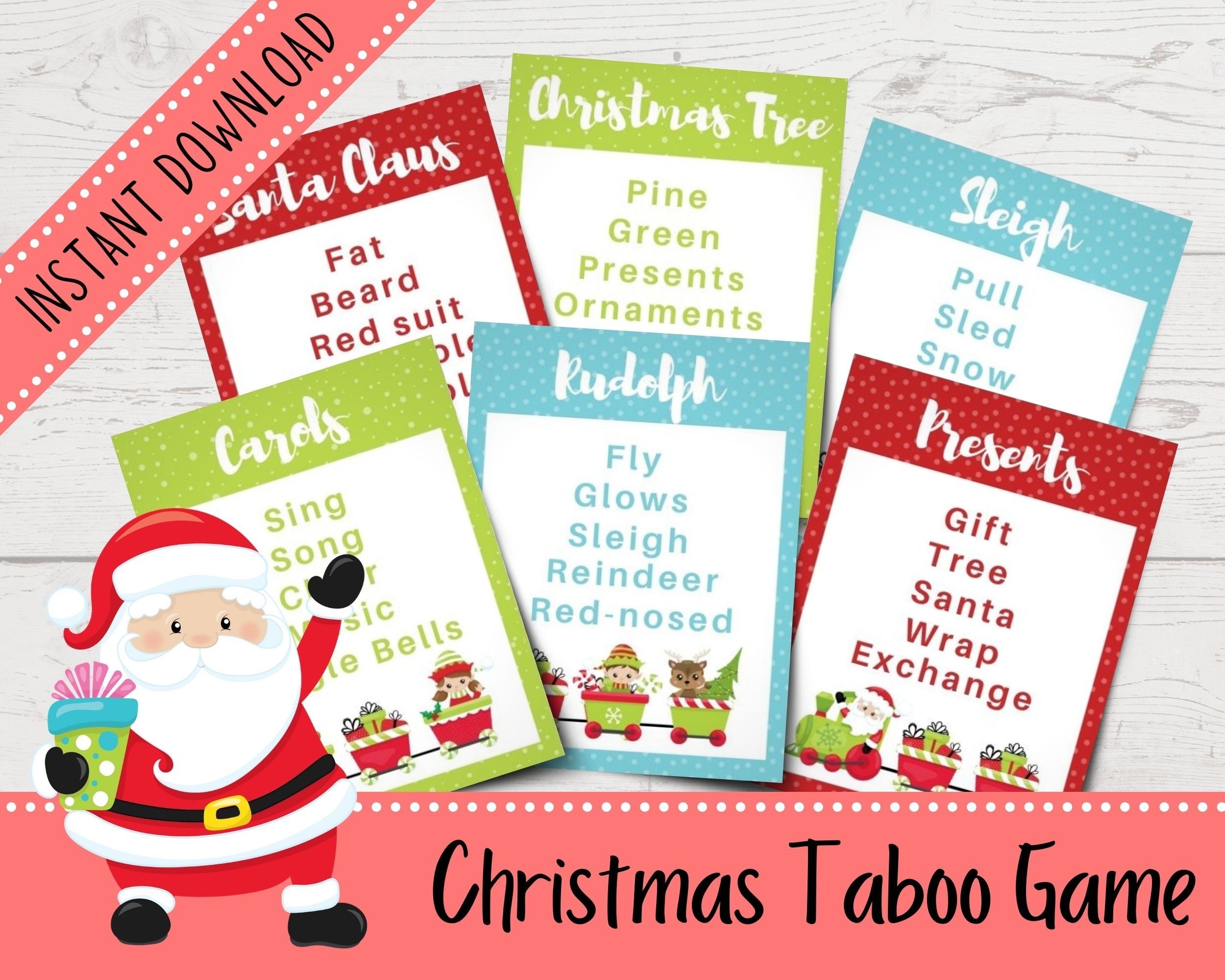 Christmas Taboo Game Printable Taboo Cards Christmas Party Etsy 
