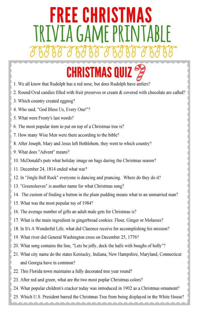 Christmas Trivia Game Printable Calendar Printables