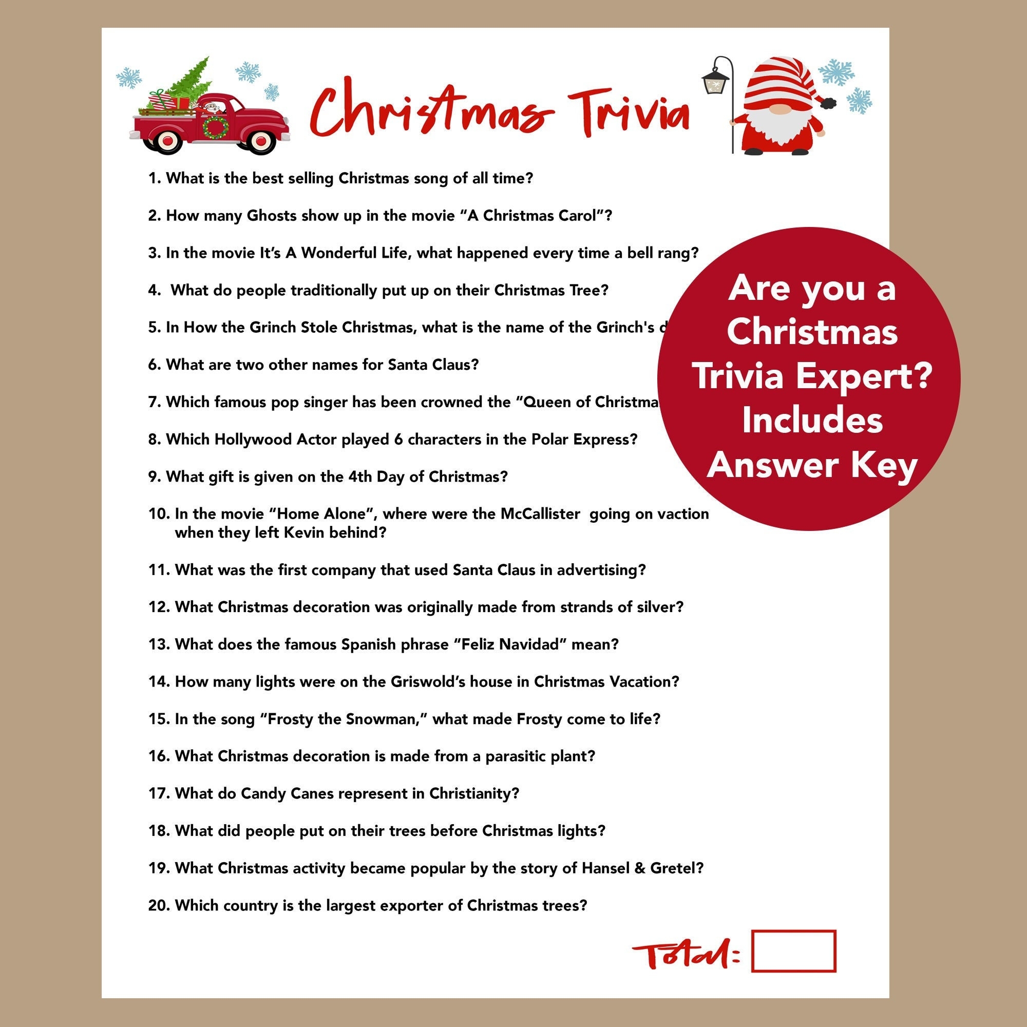 Christmas Trivia Game Printable FREE Printable A Z