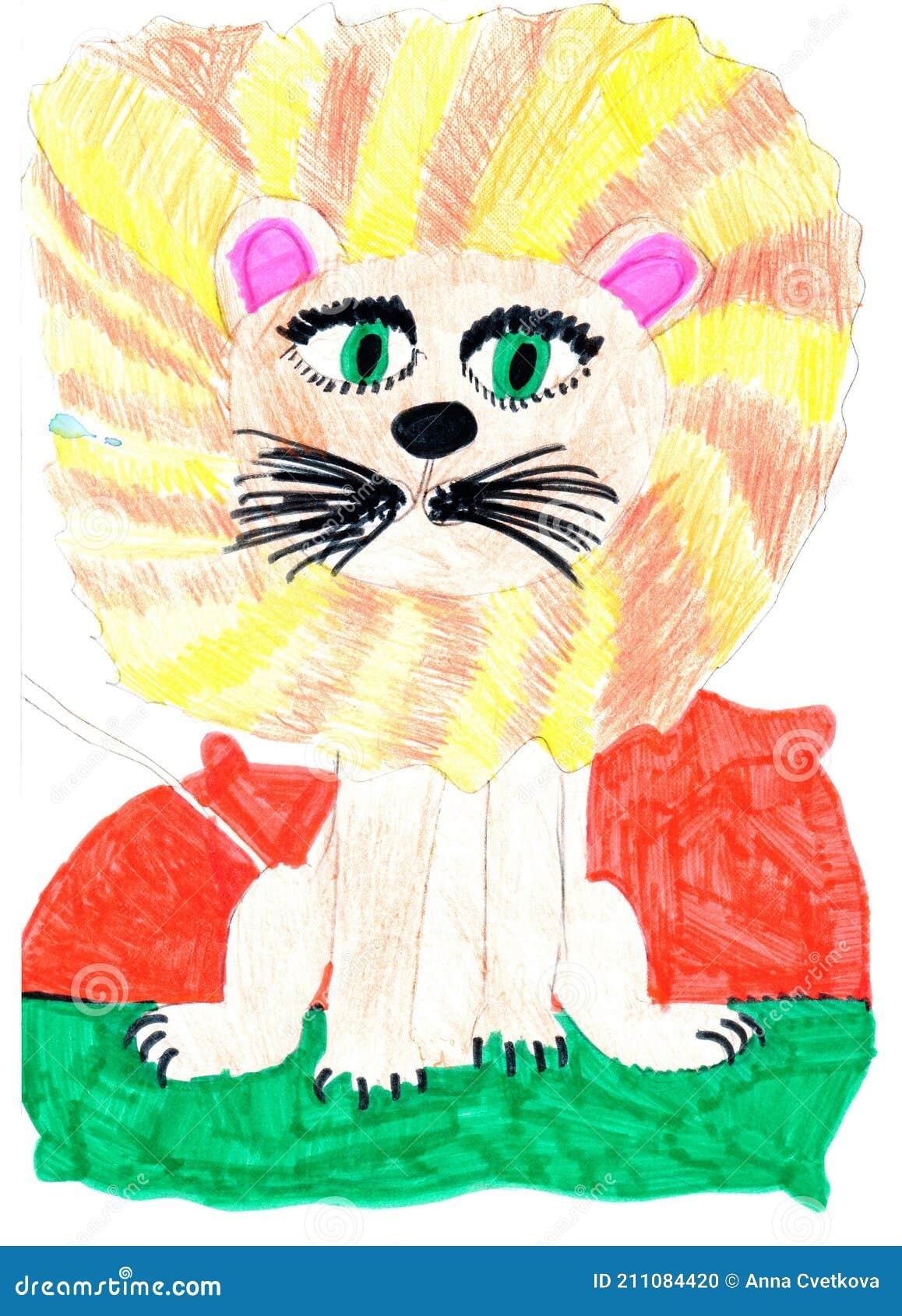 Circus Colored Lion Portrait Child Pencil Vertical Drawing painting 