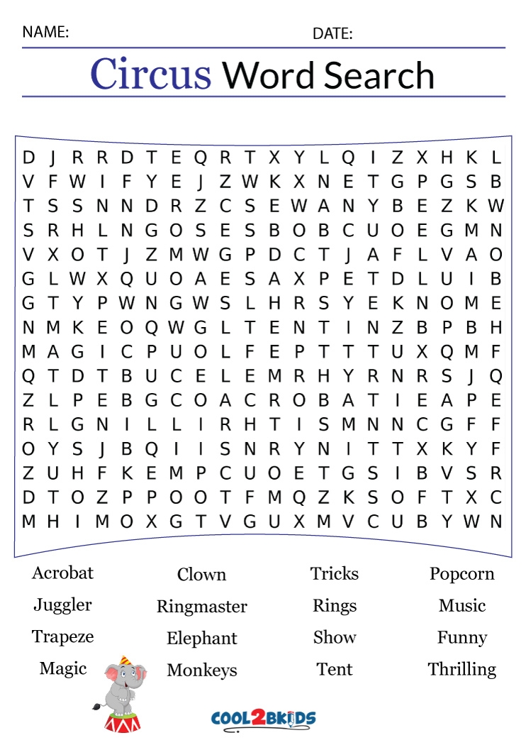 Circus Word Search Printable