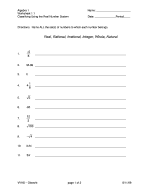 Classifying Real Numbers Worksheet Answer Key Pdf Fill Online 