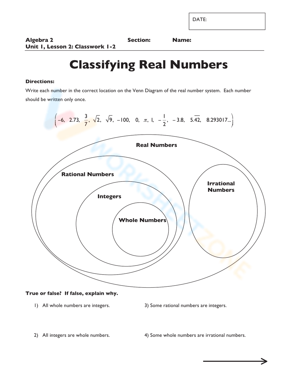 order real numbers worksheet