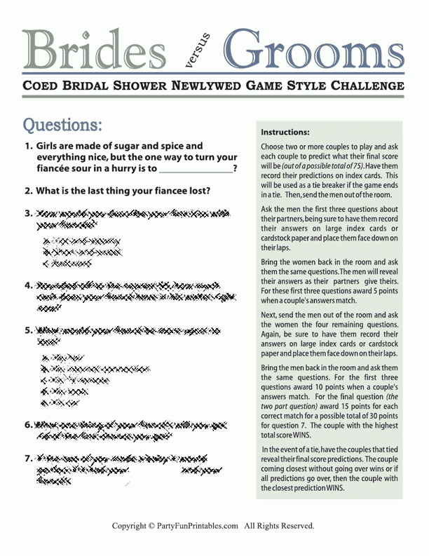 Coed Bridal Shower Newlywed Game