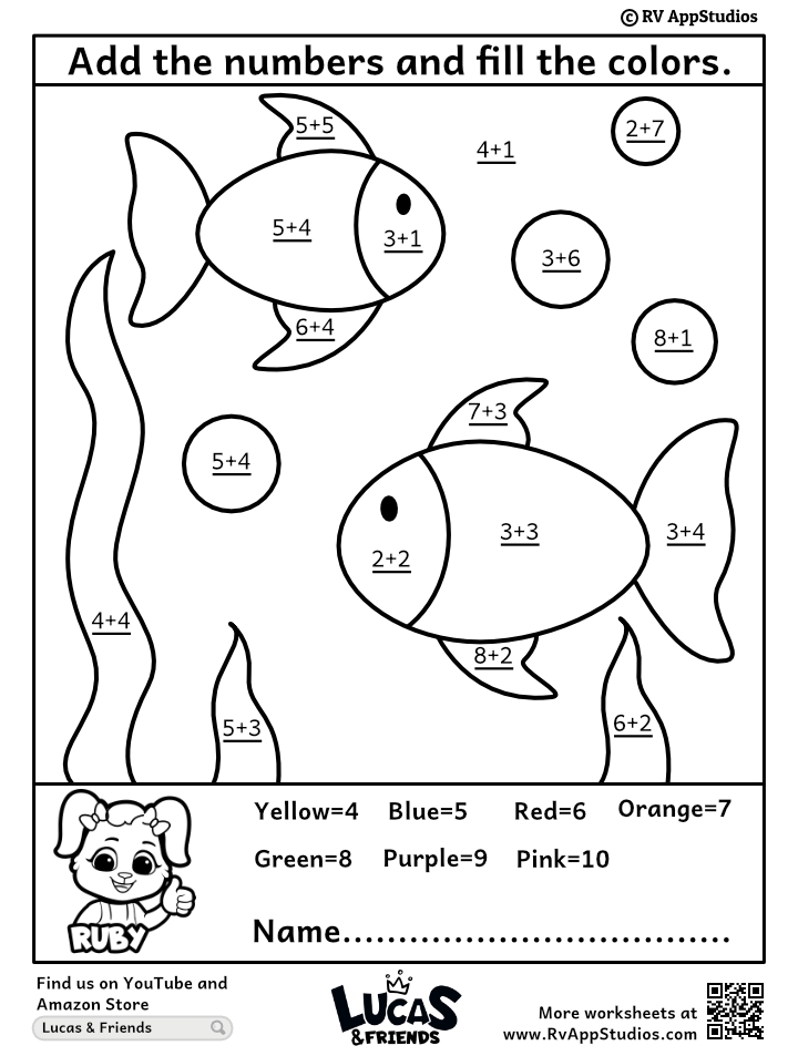 color by adding numbers worksheets