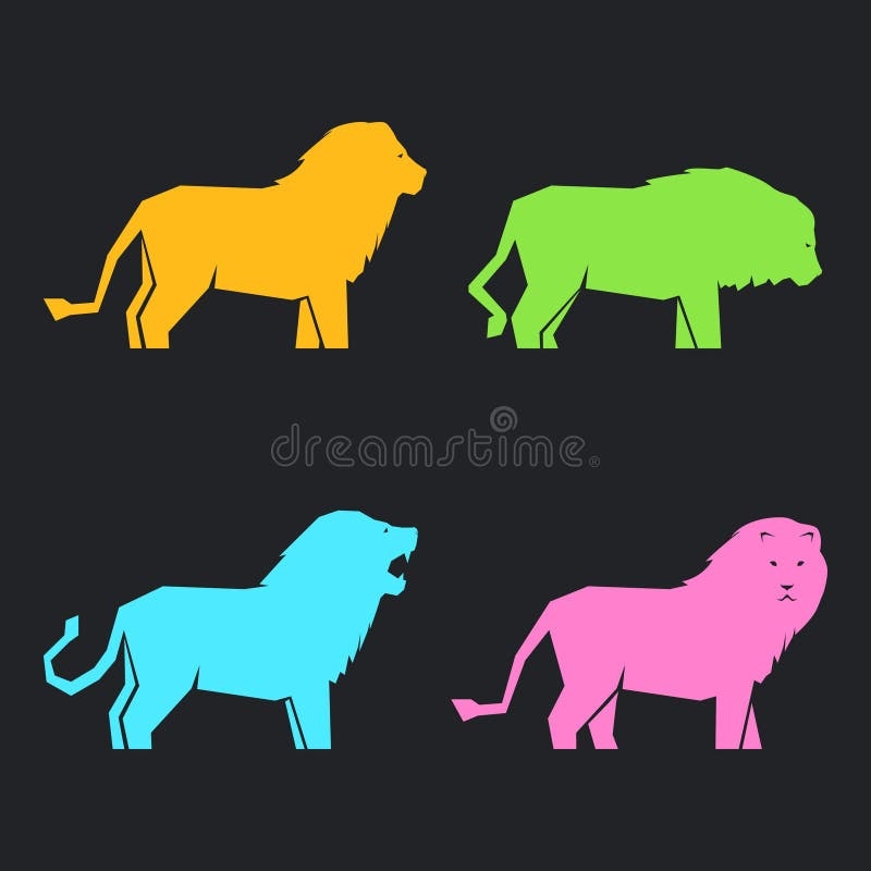 Colored Lions In Different Poses Stock Vector Illustration Of Cartoon 