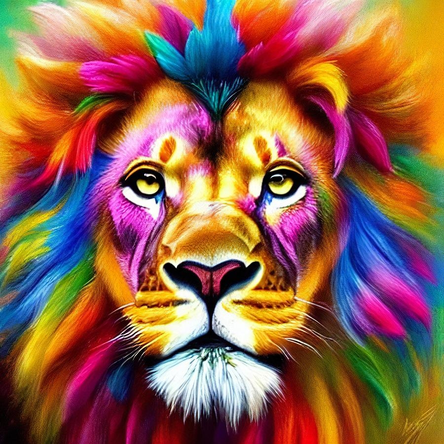 Colorful Lion Digital Art By Le Papillon Pixels