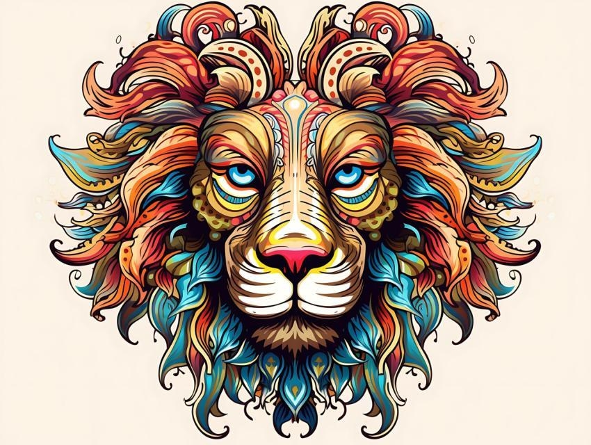 colorful lion face