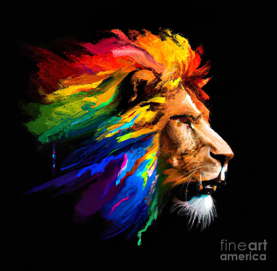 Colorful Lion Head Digital Art By Besas Designs Pixels