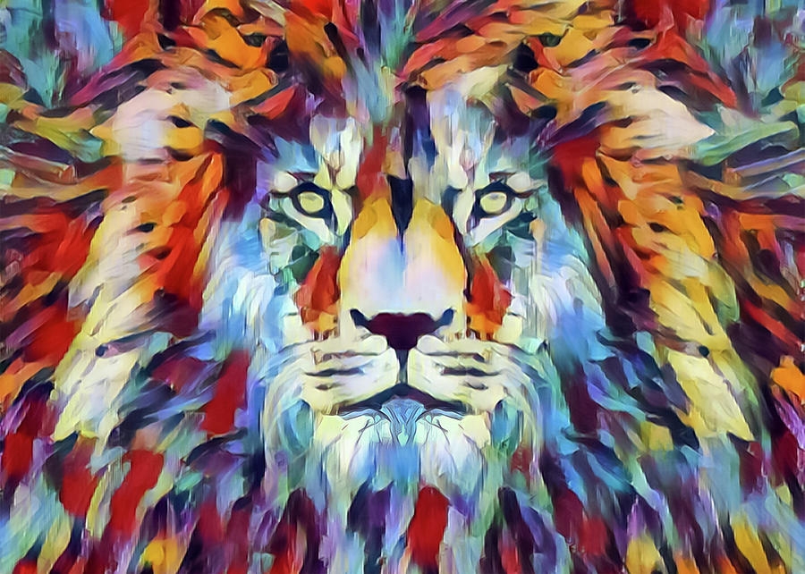 colorful lion head painting