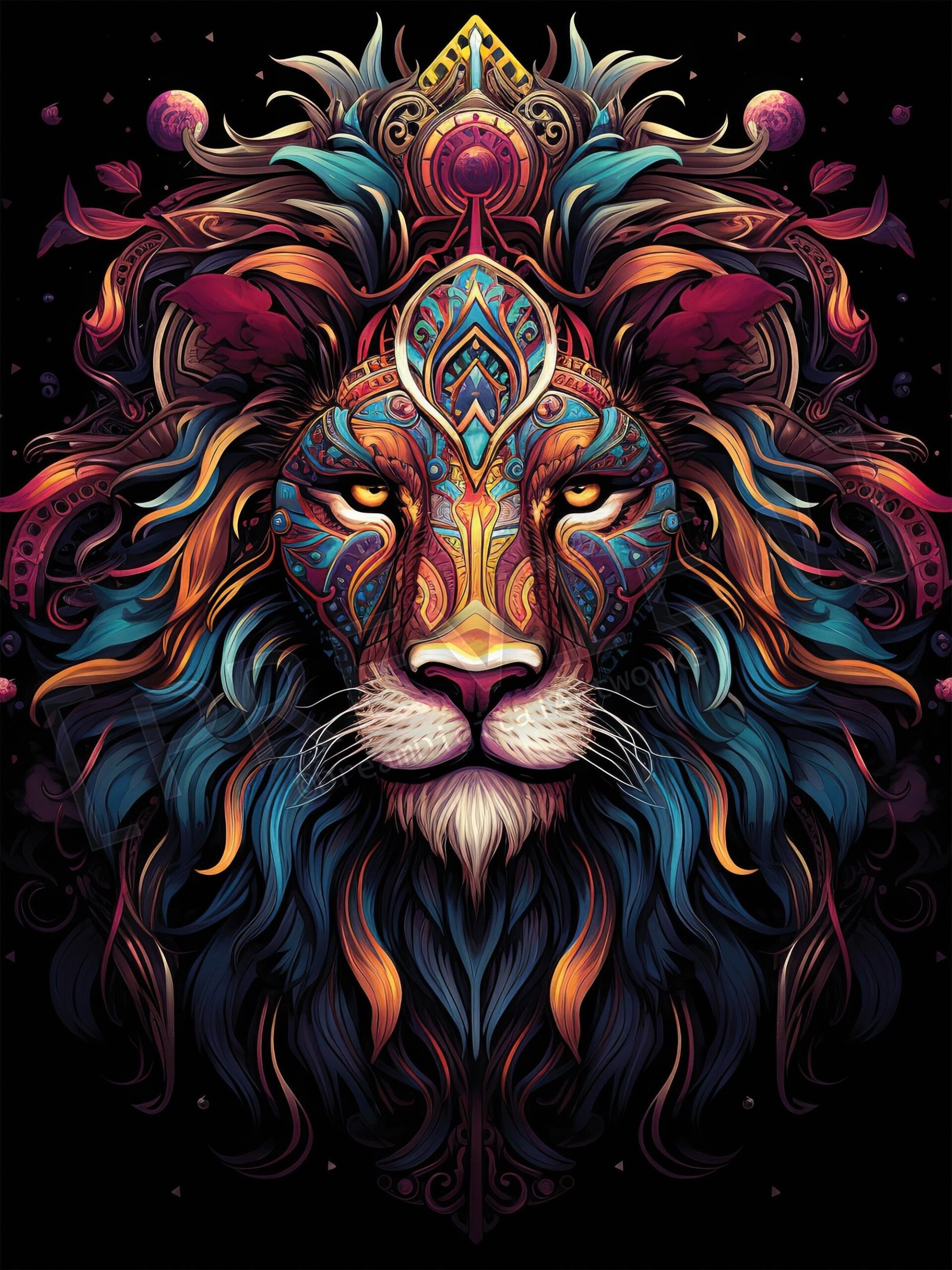 colorful lion head tattoo