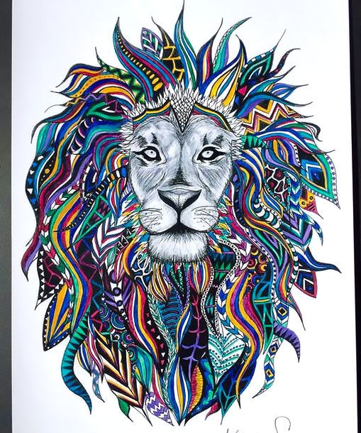 Colorful Lion Head Tattoo Design